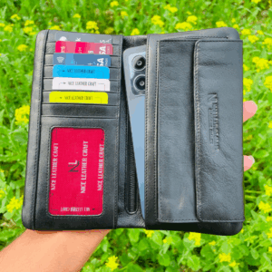 Premium Milled zipper Long Wallet (black and  chocolate)