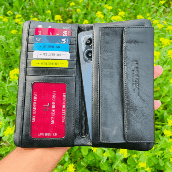 Premium Milled zipper Long Wallet (black and  chocolate) - Image 2