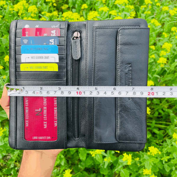 Premium Milled zipper Long Wallet (black and  chocolate) - Image 3