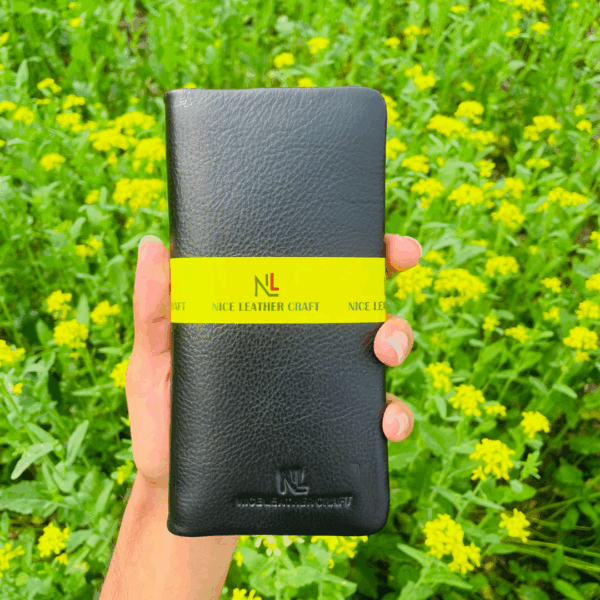 Premium Milled zipper Long Wallet (black and  chocolate) - Image 4