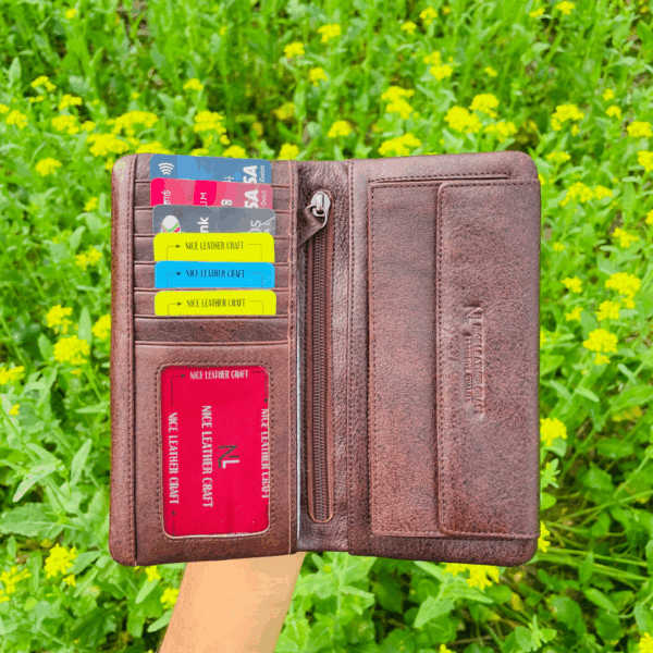 Premium Milled zipper Long Wallet (black and  chocolate) - Image 5