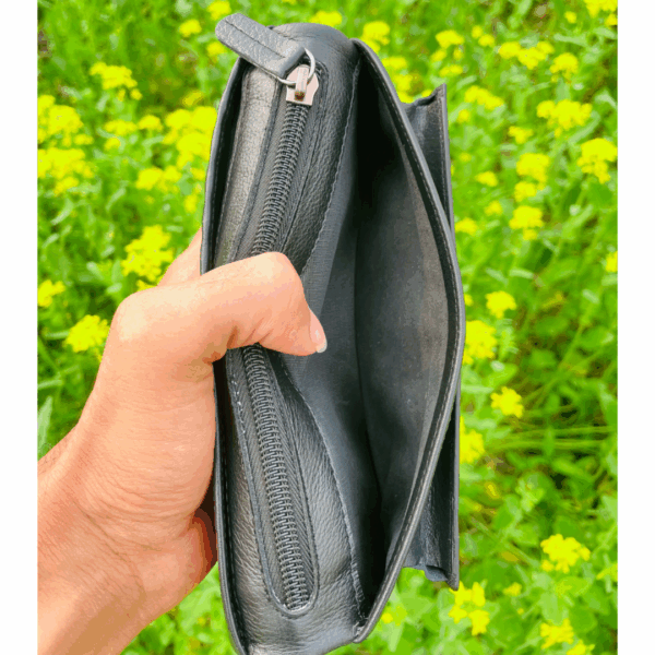 Premium Milled zipper Long Wallet (black and  chocolate) - Image 6