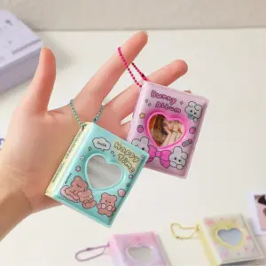 Cute Love Hollow Photo Album Mini PVC Small Card Storage Album with Pendant Cartoon Collect Book Album Decorative